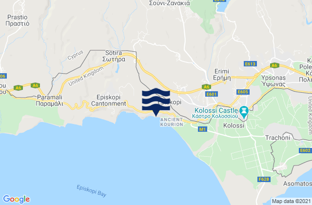 Mapa da tábua de marés em Soúni-Zanakiá, Cyprus