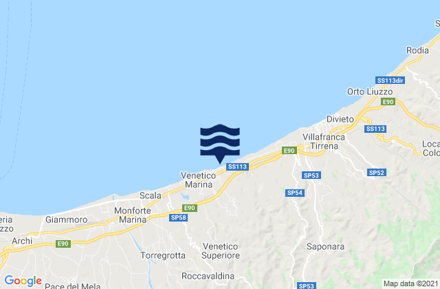 Mapa da tábua de marés em Spadafora, Italy