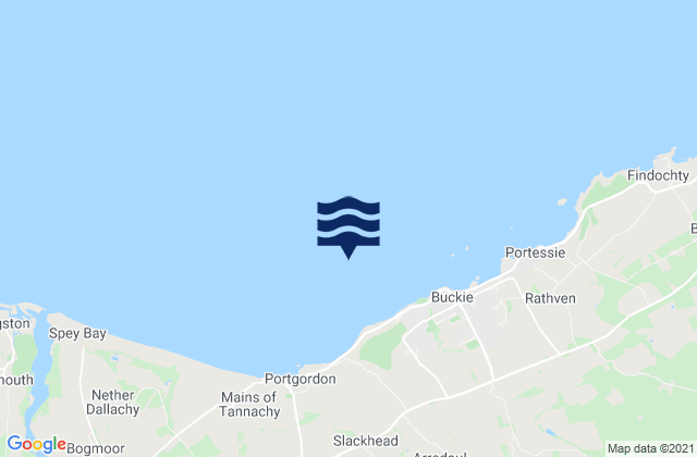 Mapa da tábua de marés em Spey Bay, United Kingdom