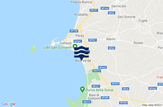 Mapa da tábua de marés em Spiaggia Baia Verde, Italy