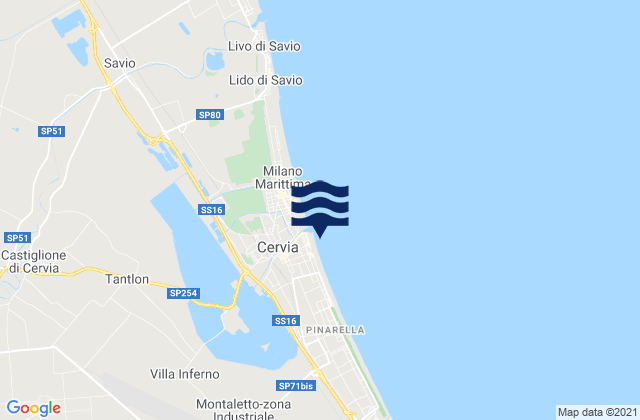 Mapa da tábua de marés em Spiaggia Cervia, Italy