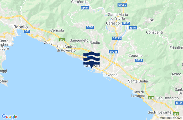 Mapa da tábua de marés em Spiaggia Chiavari, Italy