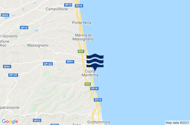 Mapa da tábua de marés em Spiaggia Cupra Marittima, Italy