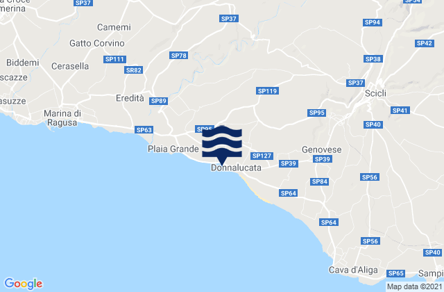 Mapa da tábua de marés em Spiaggia Donnalucata, Italy