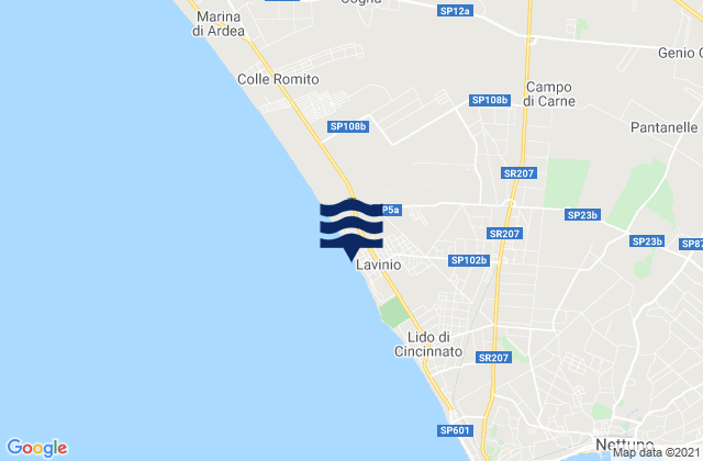 Mapa da tábua de marés em Spiaggia Lavinio, Italy
