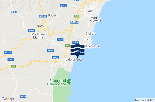 Mapa da tábua de marés em Spiaggia Lido di Noto, Italy