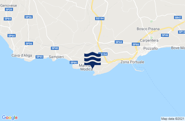 Mapa da tábua de marés em Spiaggia Marina di Modica, Italy