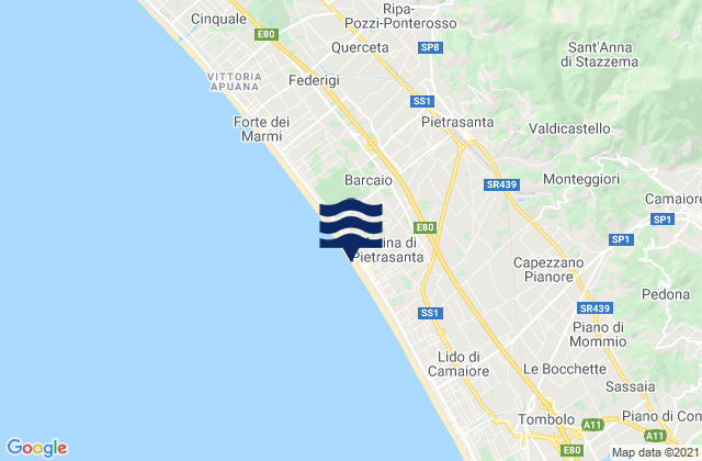 Mapa da tábua de marés em Spiaggia Marina di Pietrasanta, Italy
