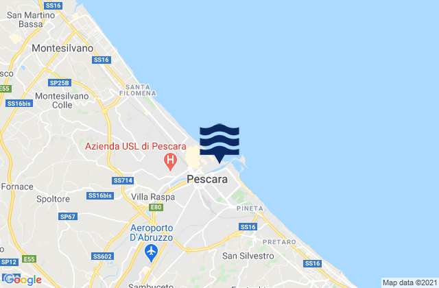 Mapa da tábua de marés em Spiaggia Pescara, Italy