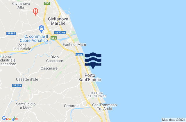 Mapa da tábua de marés em Spiaggia Porto Sant'Elpidio, Italy