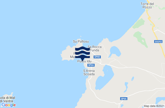 Mapa da tábua de marés em Spiaggia Putzu Idu, Italy