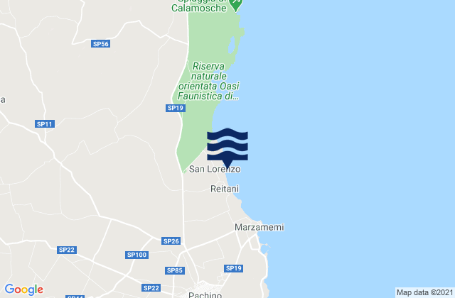 Mapa da tábua de marés em Spiaggia San Lorenzo, Italy