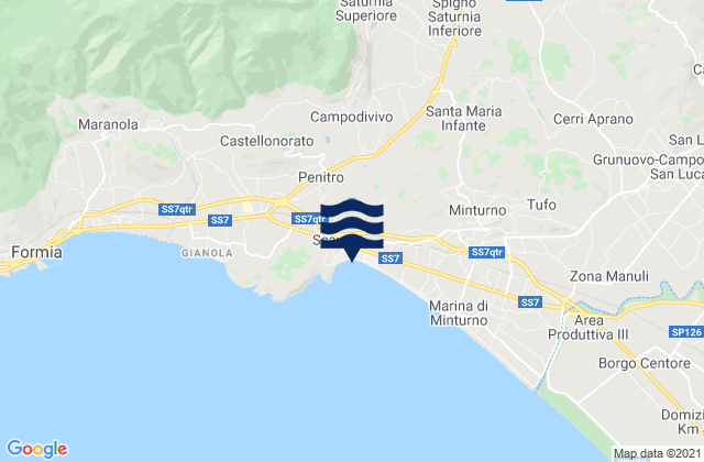 Mapa da tábua de marés em Spiaggia Scauri, Italy
