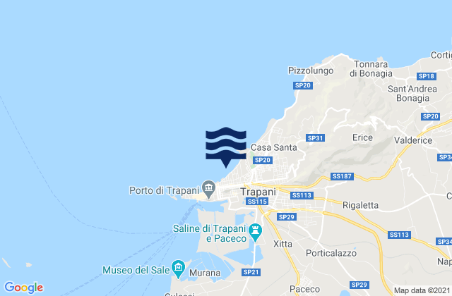 Mapa da tábua de marés em Spiaggia Trapani, Italy