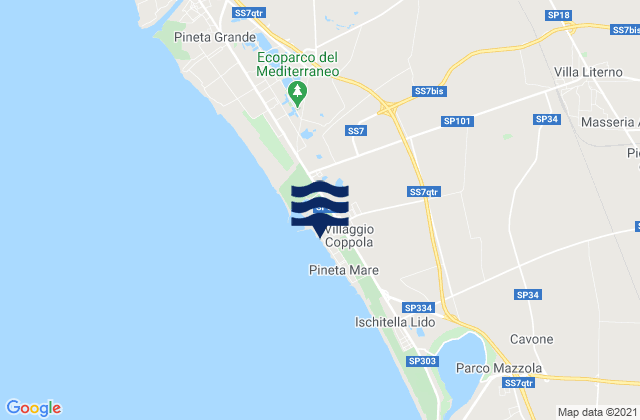 Mapa da tábua de marés em Spiaggia Villaggio Coppola, Italy
