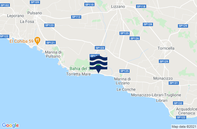 Mapa da tábua de marés em Spiaggia a Taranto, Italy