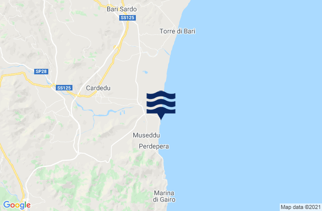 Mapa da tábua de marés em Spiaggia della Marina di Cardedu, Italy