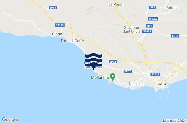 Mapa da tábua de marés em Spiaggia della Rocca di San Nicola, Italy