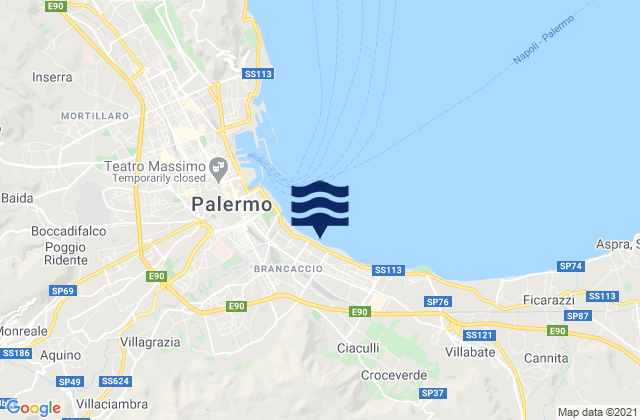 Mapa da tábua de marés em Spiaggia di Brancaccio, Italy
