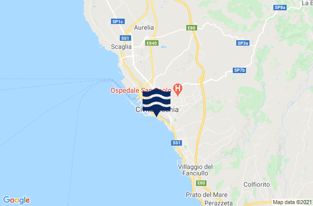 Mapa da tábua de marés em Spiaggia di Civitavecchia, Italy