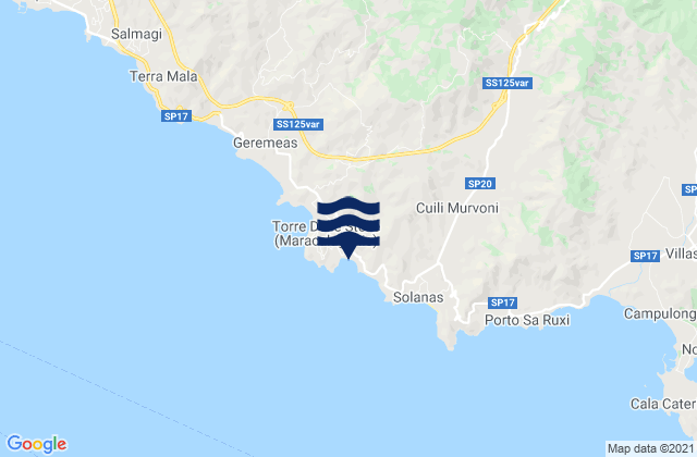 Mapa da tábua de marés em Spiaggia di Genn'e Mari, Italy