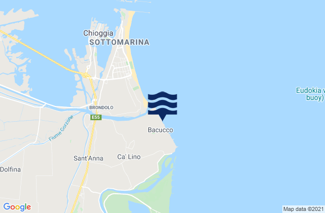 Mapa da tábua de marés em Spiaggia di Isola Bacucco, Italy