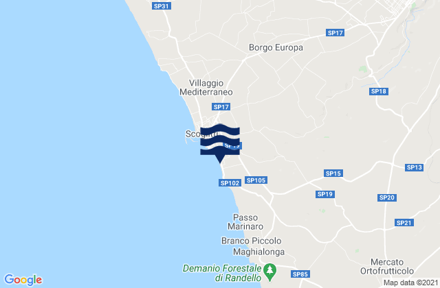 Mapa da tábua de marés em Spiaggia di Kamarina, Italy