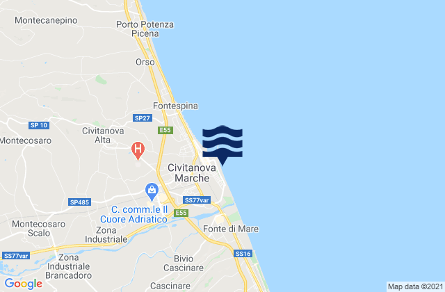 Mapa da tábua de marés em Spiaggia di Portocivitanova, Italy