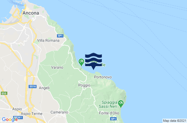 Mapa da tábua de marés em Spiaggia di Portonovo, Italy
