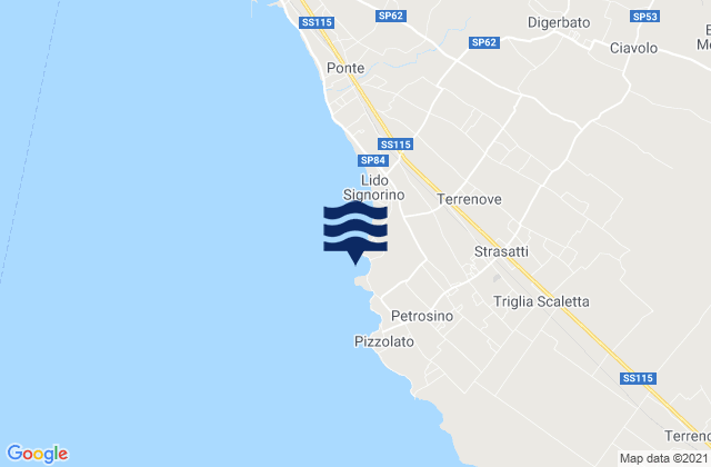Mapa da tábua de marés em Spiaggia di Punta Parrino Sibiliana, Italy