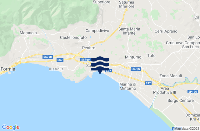 Mapa da tábua de marés em Spigno Saturnia Inferiore, Italy
