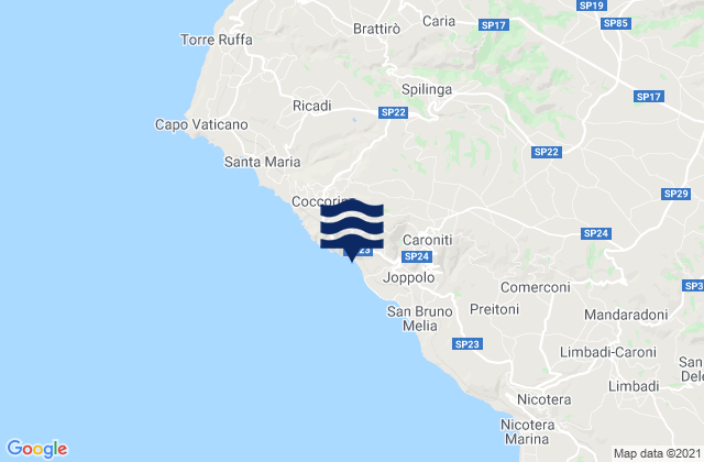 Mapa da tábua de marés em Spilinga, Italy
