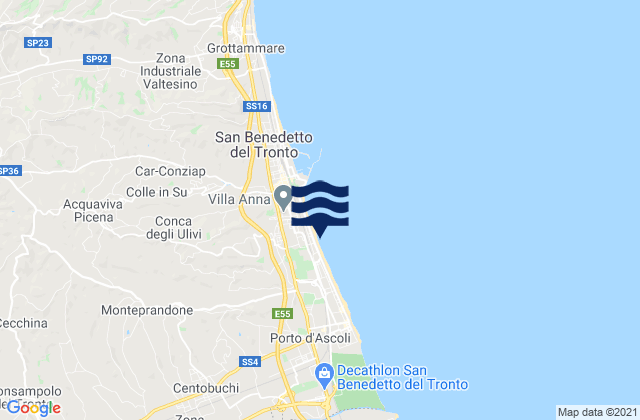 Mapa da tábua de marés em Spinetoli, Italy