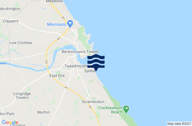 Mapa da tábua de marés em Spittal Beach, United Kingdom