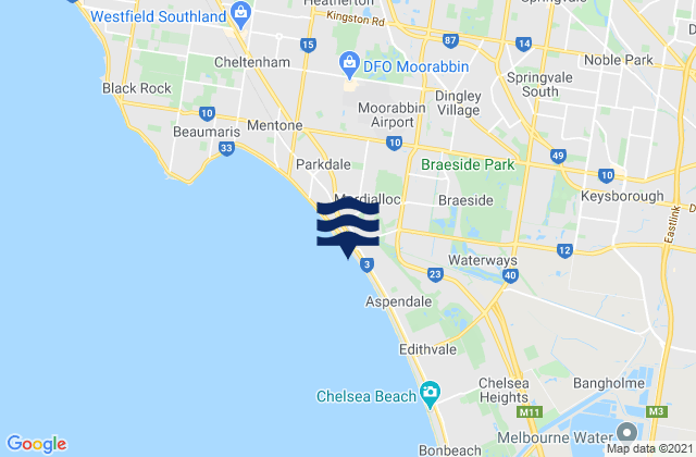 Mapa da tábua de marés em Springvale, Australia
