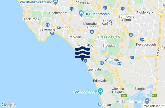 Mapa da tábua de marés em Springvale South, Australia