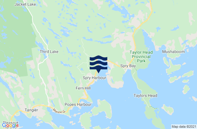 Mapa da tábua de marés em Spry Harbour, Canada