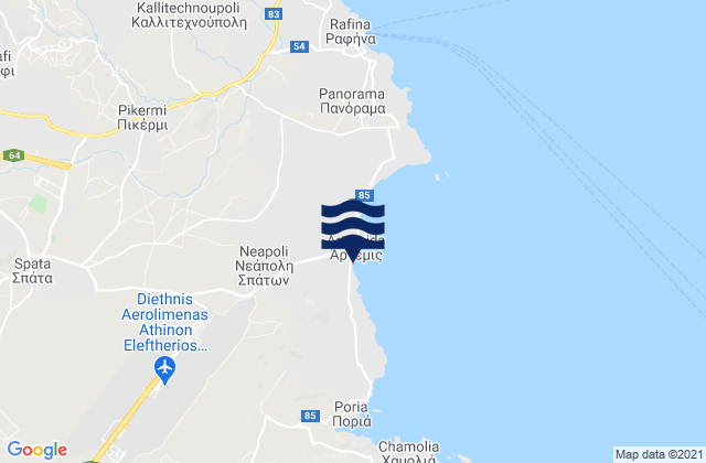Mapa da tábua de marés em Spáta, Greece