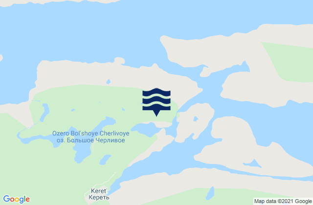 Mapa da tábua de marés em Sredni Anchorage Keret Bay, Russia