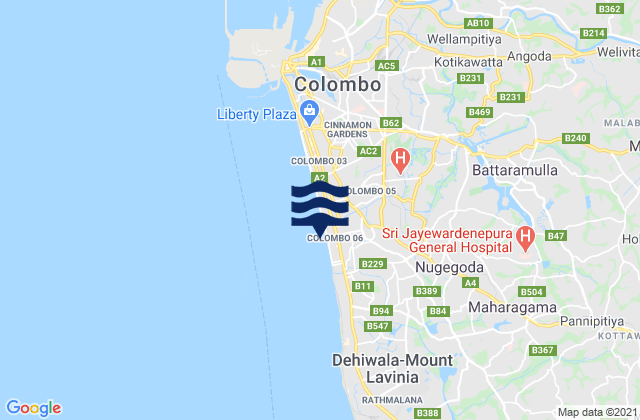 Mapa da tábua de marés em Sri Jayewardenepura Kotte, Sri Lanka