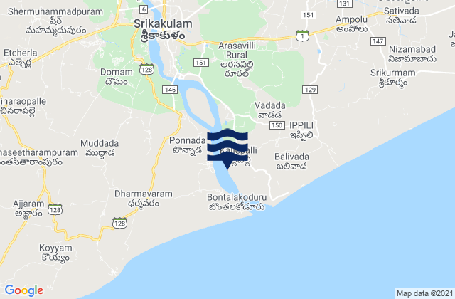 Mapa da tábua de marés em Srikakulam, India