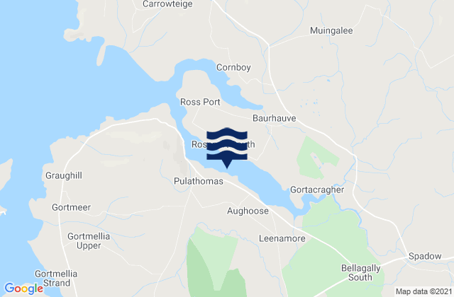 Mapa da tábua de marés em Sruwaddacon Bay, Ireland