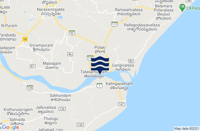 Mapa da tábua de marés em Srīkākulam, India