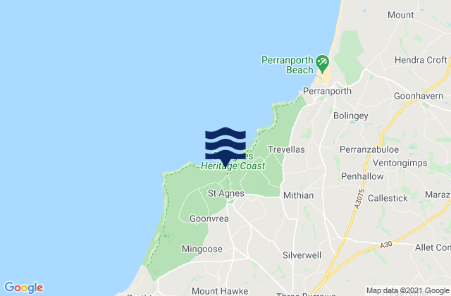 Mapa da tábua de marés em St Agnes, United Kingdom