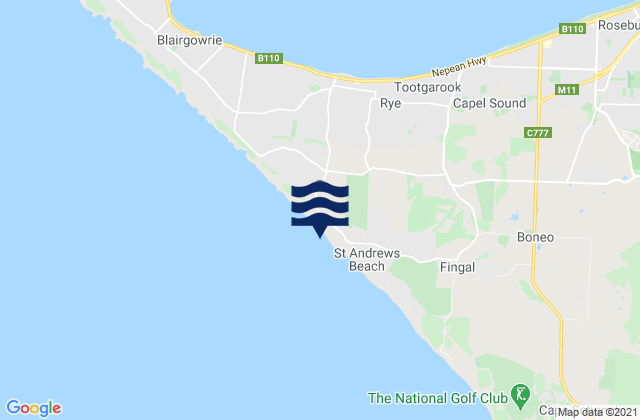 Mapa da tábua de marés em St Andrews, Australia