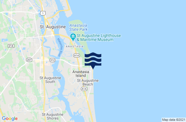 Mapa da tábua de marés em St Augustine Beach Pier, United States
