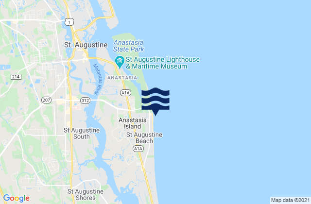 Mapa da tábua de marés em St Augustine Beach, United States