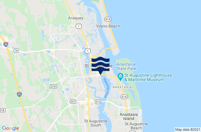 Mapa da tábua de marés em St Augustine city dock, United States