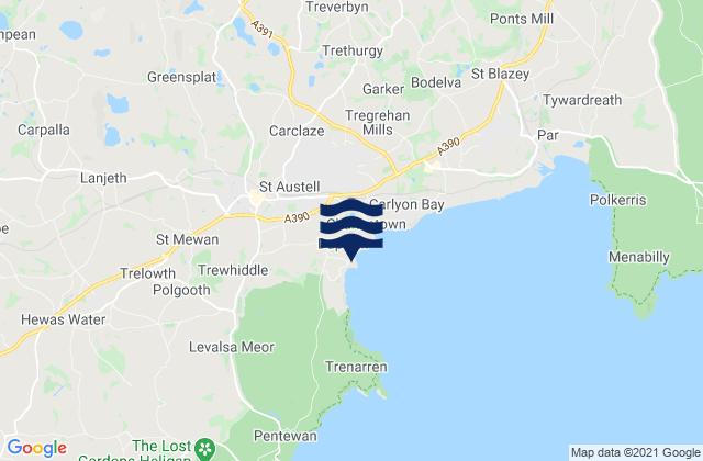 Mapa da tábua de marés em St Austell, United Kingdom