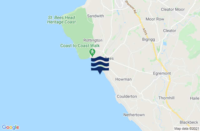 Mapa da tábua de marés em St Bees Beach, United Kingdom